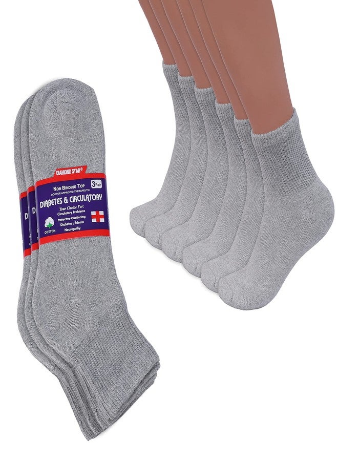Diamond Star Diabetic Ankle Socks, Non-Binding Circulatory Doctor Approved Cushion Cotton Quarter Socks for Men’s Women’s 3,6,12 Pack (6 Pack Grey, 10-13) - Image 1